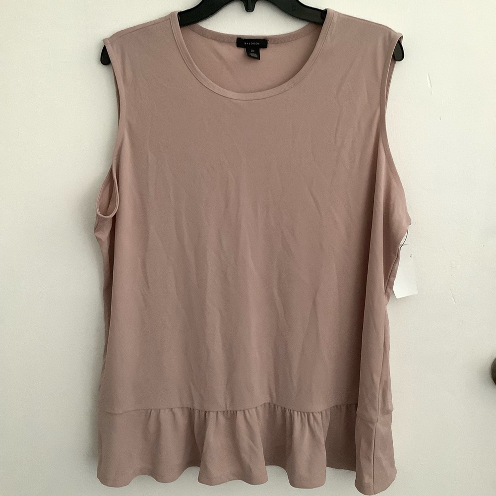 Halogen 1X Plus Size Relaxing Shirt Top Brown sleeveless Casual work Blouse